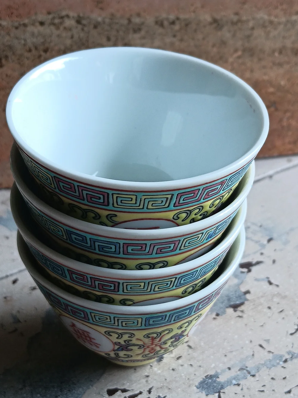 Vintage Famille Rose Yellow Ground set of 4 cups
